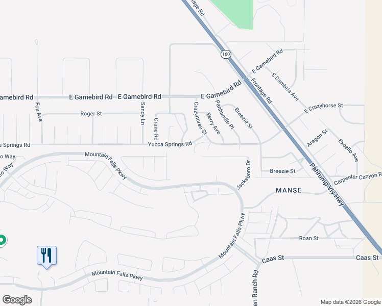 map of restaurants, bars, coffee shops, grocery stores, and more near 5728 Badlands Lane in Pahrump