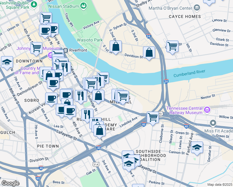 map of restaurants, bars, coffee shops, grocery stores, and more near 210 Middleton Street in Nashville