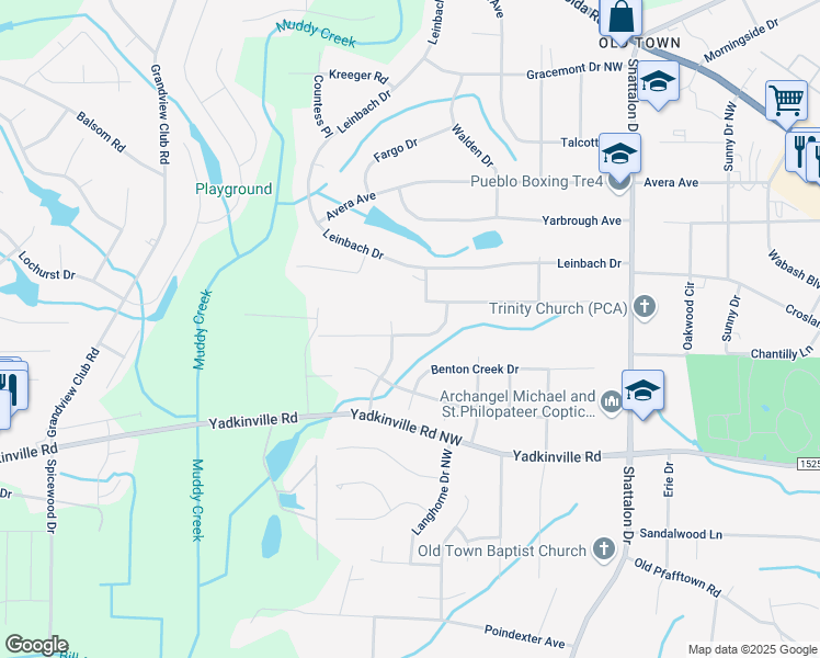 map of restaurants, bars, coffee shops, grocery stores, and more near 4089 Tolley Ridge Lane in Winston-Salem