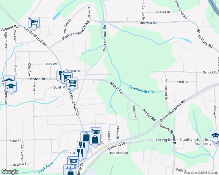 map of restaurants, bars, coffee shops, grocery stores, and more near 1328 Motor Road in Winston-Salem