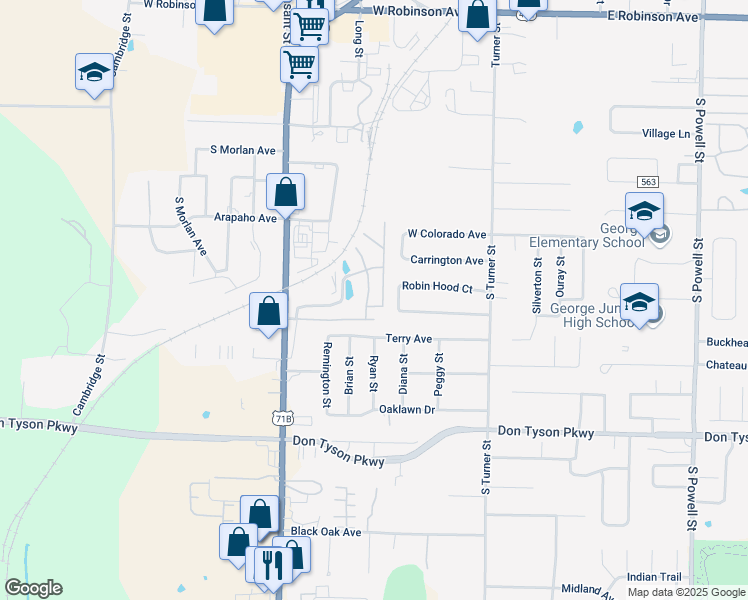map of restaurants, bars, coffee shops, grocery stores, and more near 2964 Boxcar Street in Springdale