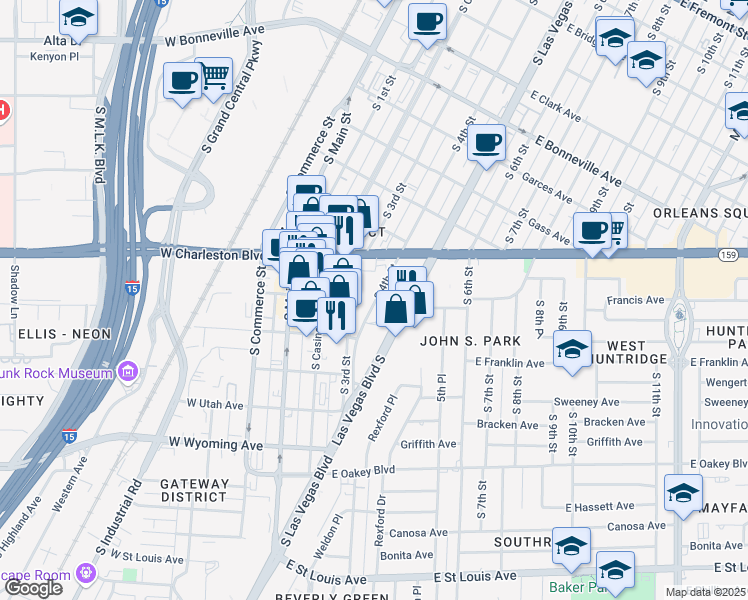 map of restaurants, bars, coffee shops, grocery stores, and more near 1200 South 4th Street in Las Vegas