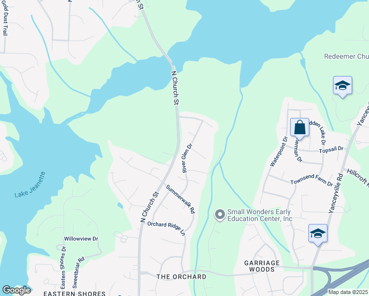 map of restaurants, bars, coffee shops, grocery stores, and more near 5717 River Glen Drive in Greensboro