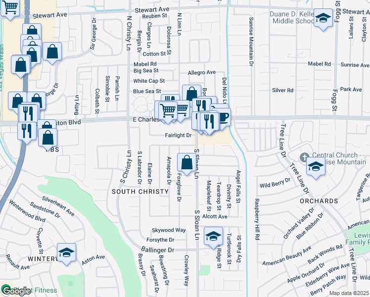 map of restaurants, bars, coffee shops, grocery stores, and more near 5751 Blossom View Avenue in Las Vegas