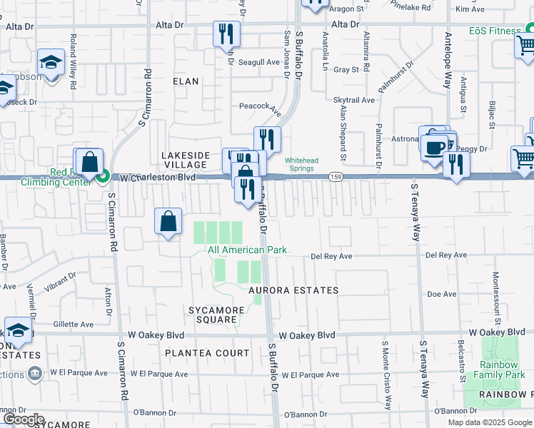 map of restaurants, bars, coffee shops, grocery stores, and more near 102 South Buffalo Drive in Las Vegas