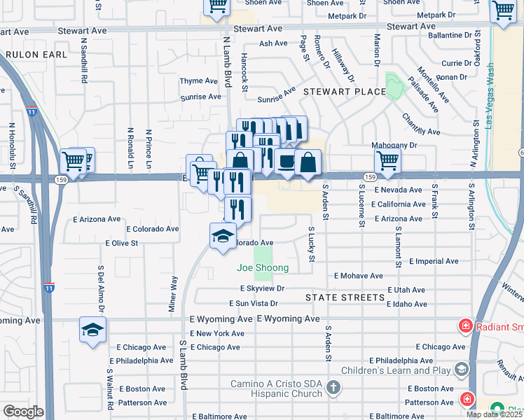 map of restaurants, bars, coffee shops, grocery stores, and more near 4422 East Wisconsin Avenue in Las Vegas