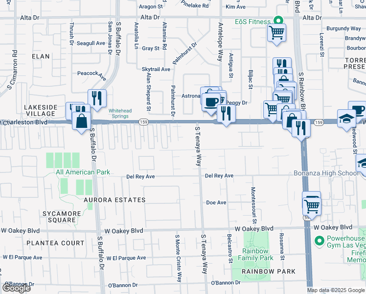 map of restaurants, bars, coffee shops, grocery stores, and more near 1128 Plantation Court in Las Vegas