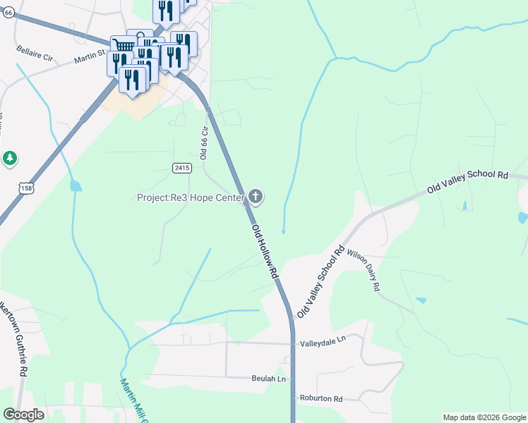 map of restaurants, bars, coffee shops, grocery stores, and more near 3801 Old Hollow Road in Kernersville