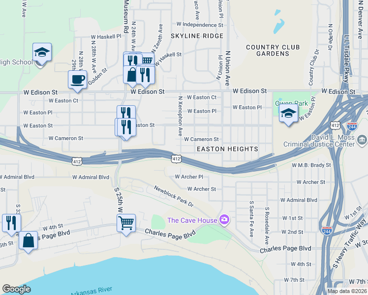 map of restaurants, bars, coffee shops, grocery stores, and more near 215 North Xenophon Avenue in Tulsa
