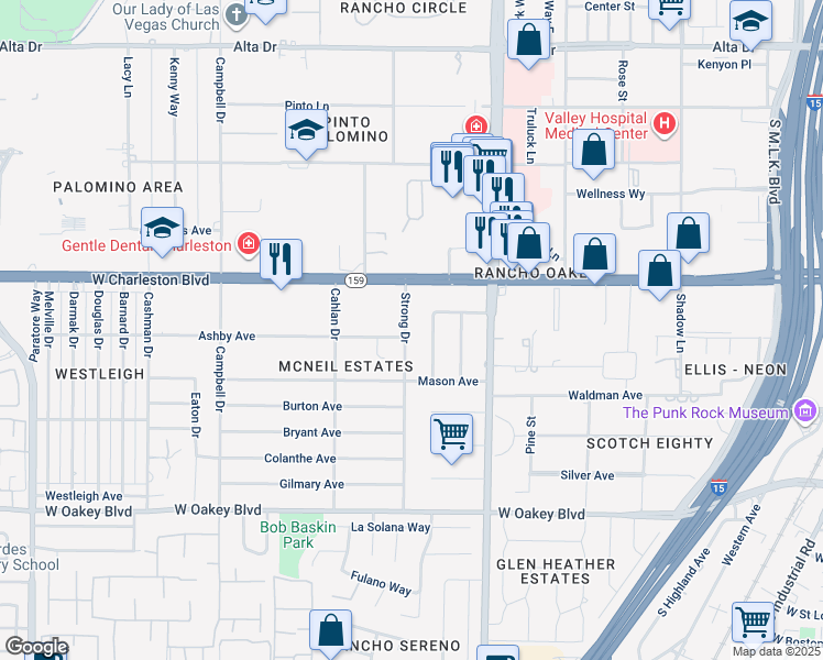map of restaurants, bars, coffee shops, grocery stores, and more near 1137 Strong Drive in Las Vegas