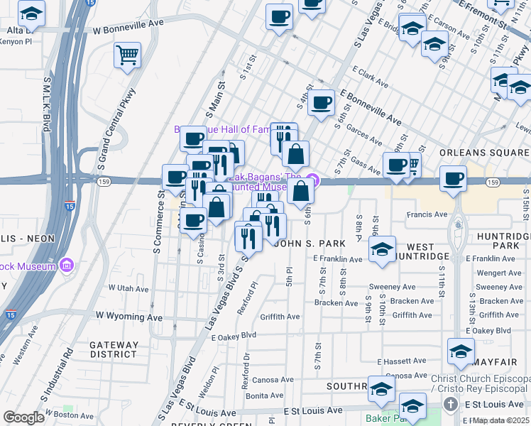 map of restaurants, bars, coffee shops, grocery stores, and more near 1150 Las Vegas Blvd S in Las Vegas