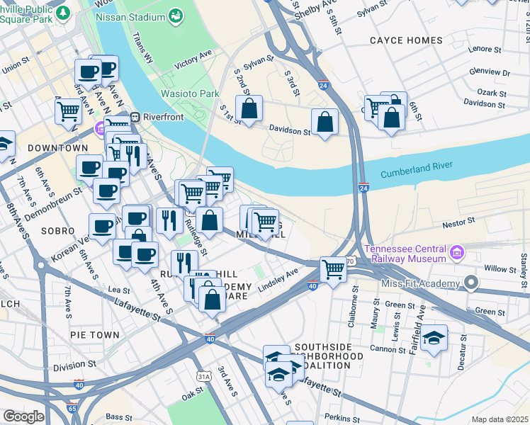 map of restaurants, bars, coffee shops, grocery stores, and more near 215 Middleton Street in Nashville