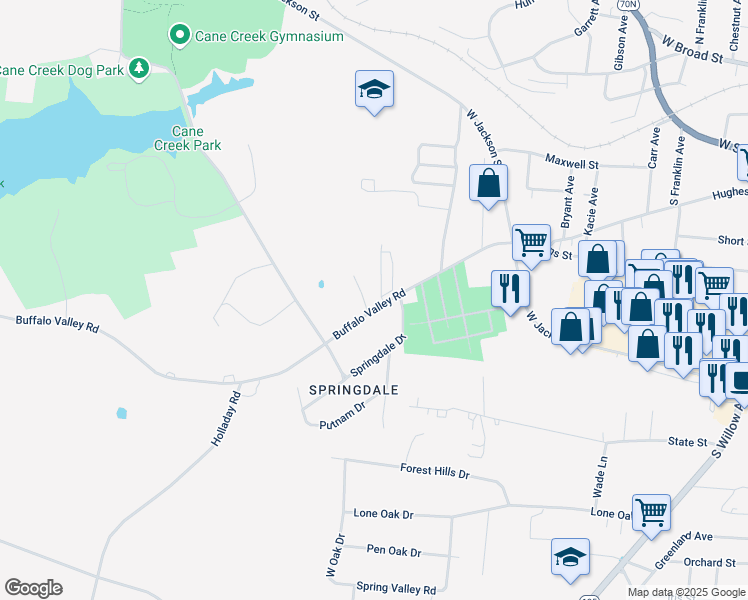 map of restaurants, bars, coffee shops, grocery stores, and more near 767 Buffalo Valley Road in Cookeville