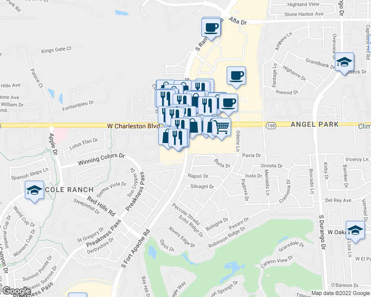 map of restaurants, bars, coffee shops, grocery stores, and more near 1241 Fort Apache Avenue in Las Vegas