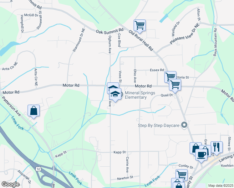 map of restaurants, bars, coffee shops, grocery stores, and more near 4559 Ogburn Avenue in Winston-Salem