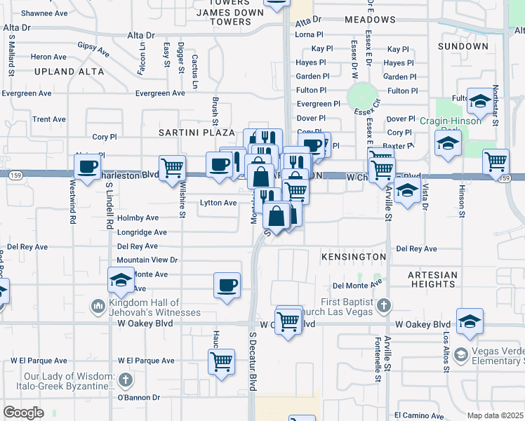 map of restaurants, bars, coffee shops, grocery stores, and more near 1200 South Decatur Boulevard in Las Vegas