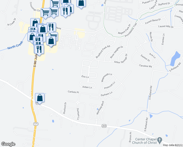 map of restaurants, bars, coffee shops, grocery stores, and more near 2104 Erin Lane in Mount Juliet