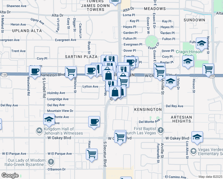 map of restaurants, bars, coffee shops, grocery stores, and more near 1200 South Decatur Boulevard in Las Vegas