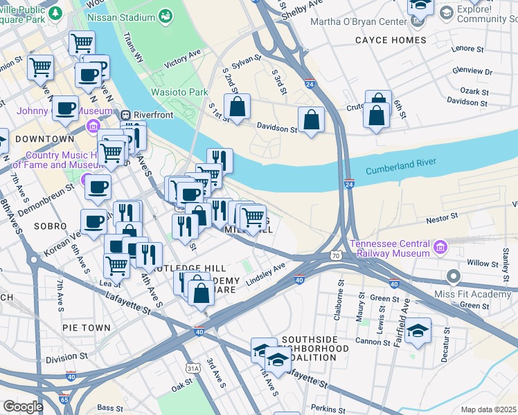 map of restaurants, bars, coffee shops, grocery stores, and more near 500 Rolling Mill Hill Road in Nashville