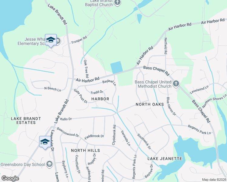 map of restaurants, bars, coffee shops, grocery stores, and more near 5808 Bayleaf Lane in Greensboro