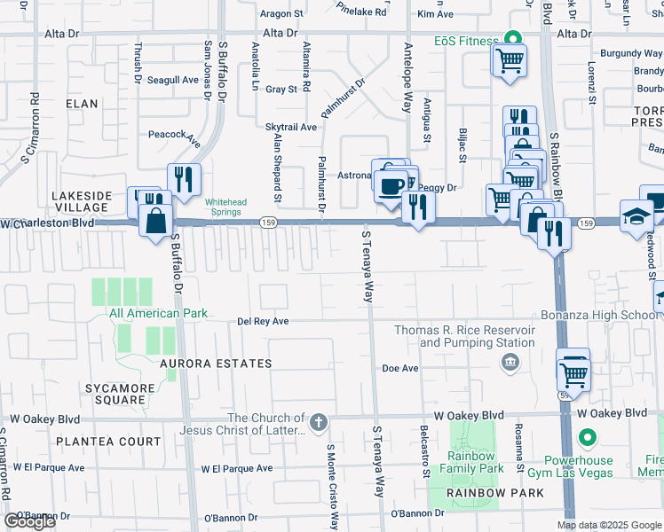 map of restaurants, bars, coffee shops, grocery stores, and more near 1128 Plantation Court in Las Vegas