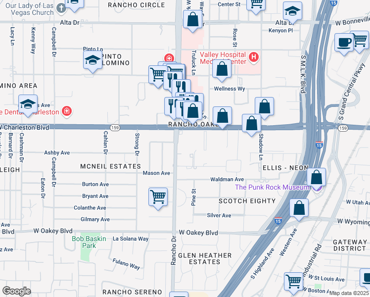 map of restaurants, bars, coffee shops, grocery stores, and more near 1139 South Rancho Drive in Las Vegas