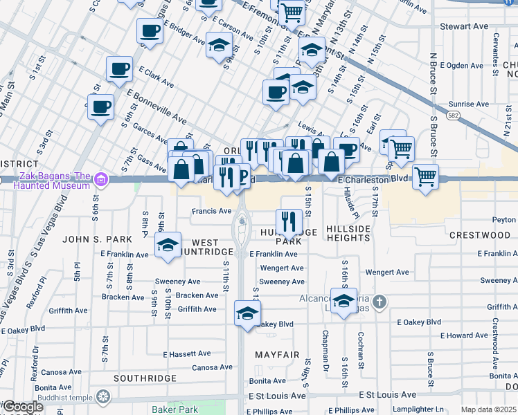 map of restaurants, bars, coffee shops, grocery stores, and more near 1215 Francis Avenue in Las Vegas