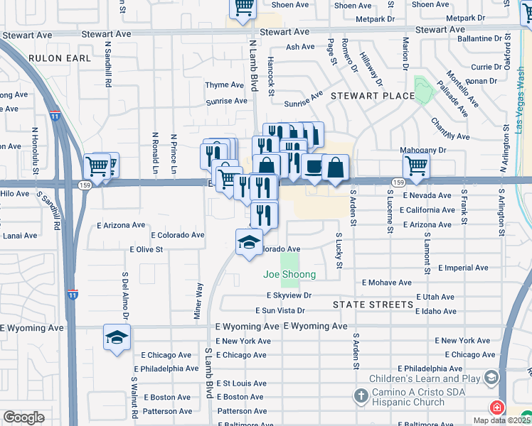 map of restaurants, bars, coffee shops, grocery stores, and more near 1300 South Lamb Boulevard in Las Vegas