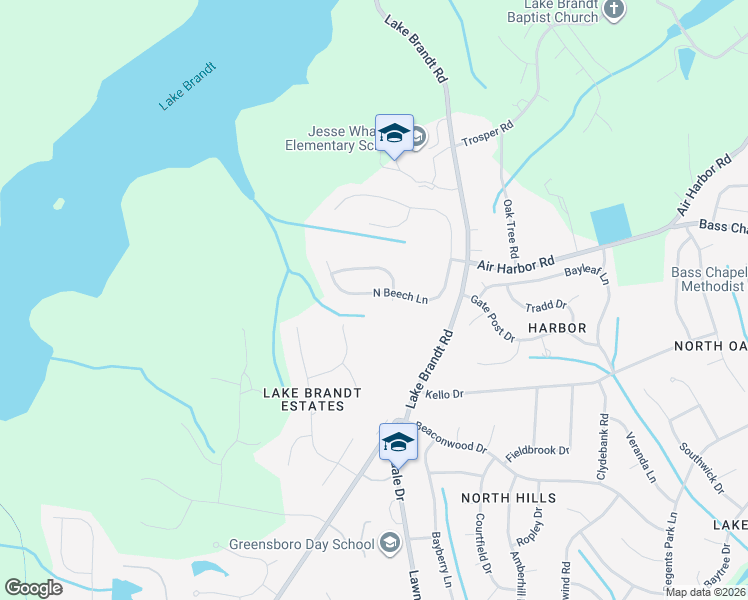 map of restaurants, bars, coffee shops, grocery stores, and more near 2437 North Beech Lane in Greensboro