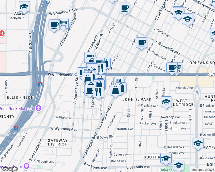 map of restaurants, bars, coffee shops, grocery stores, and more near 1200 South 4th Street in Las Vegas