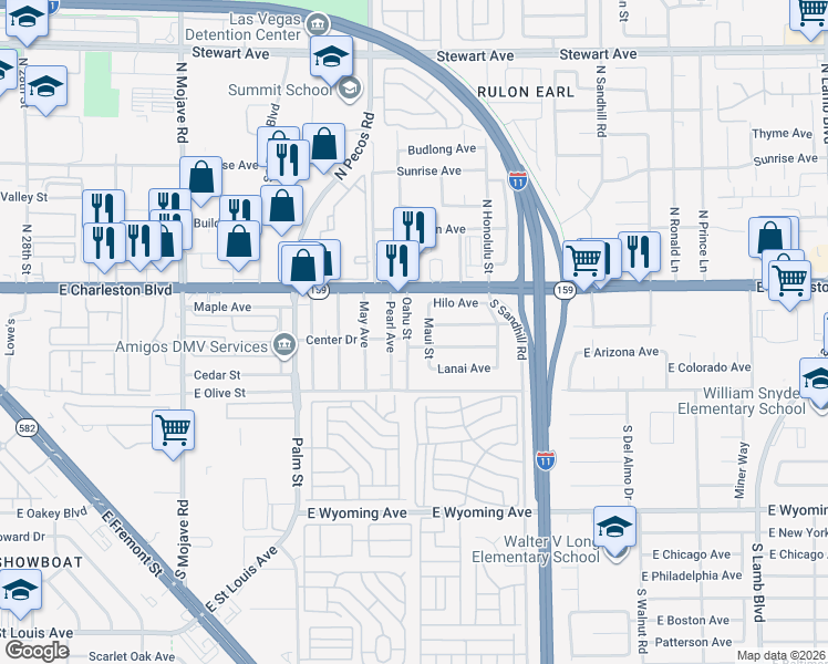 map of restaurants, bars, coffee shops, grocery stores, and more near 1252 Oahu Street in Las Vegas