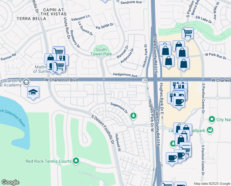 map of restaurants, bars, coffee shops, grocery stores, and more near 1247 Rock Hills Street in Las Vegas