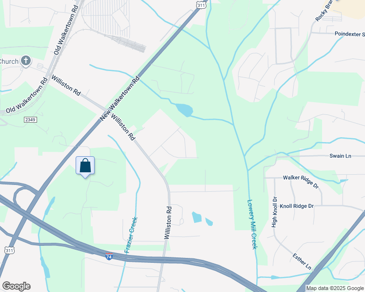 map of restaurants, bars, coffee shops, grocery stores, and more near Maplebrook Street in Walkertown