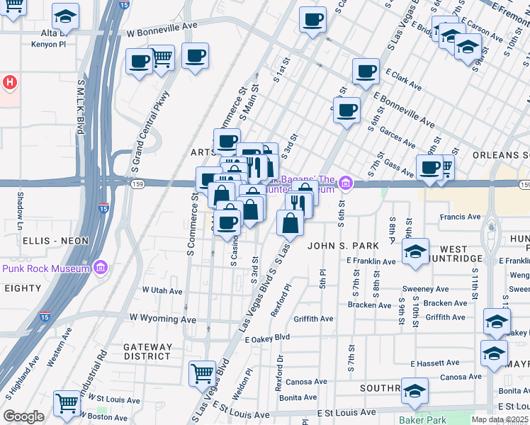 map of restaurants, bars, coffee shops, grocery stores, and more near 1133 South 3rd Street in Las Vegas