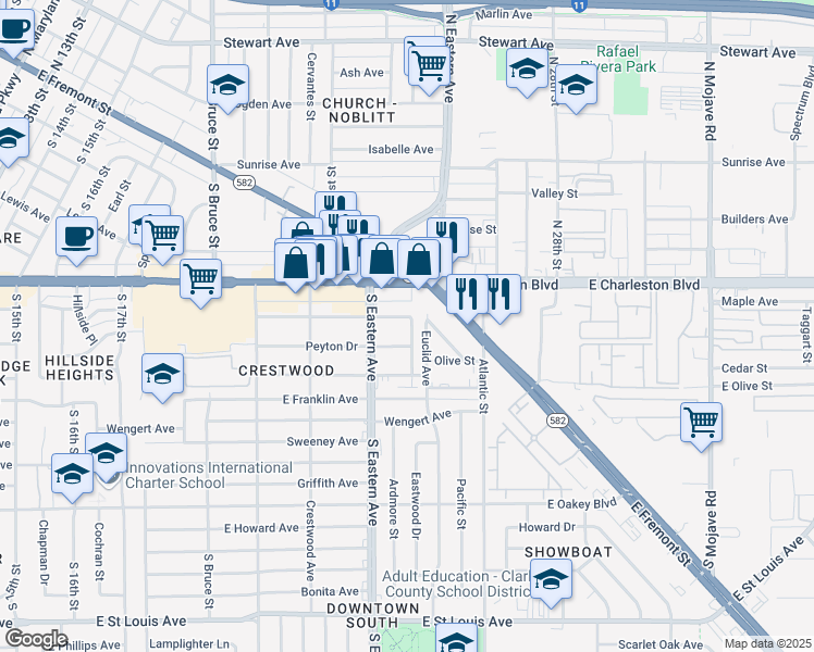 map of restaurants, bars, coffee shops, grocery stores, and more near 2124 Ballard Drive in Las Vegas