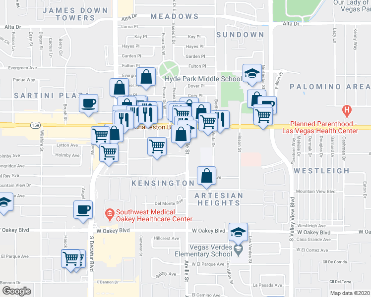 map of restaurants, bars, coffee shops, grocery stores, and more near 4465 South Arville Street in Las Vegas