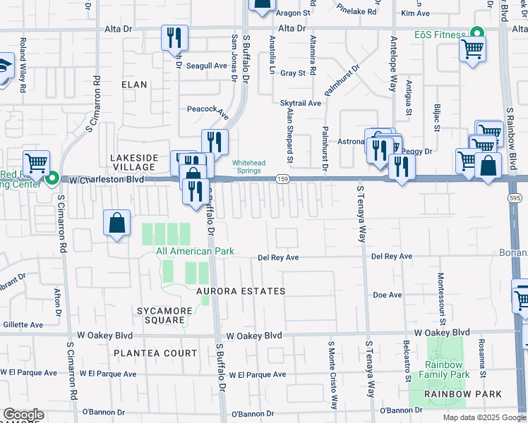 map of restaurants, bars, coffee shops, grocery stores, and more near 7551 West Charleston Boulevard in Las Vegas