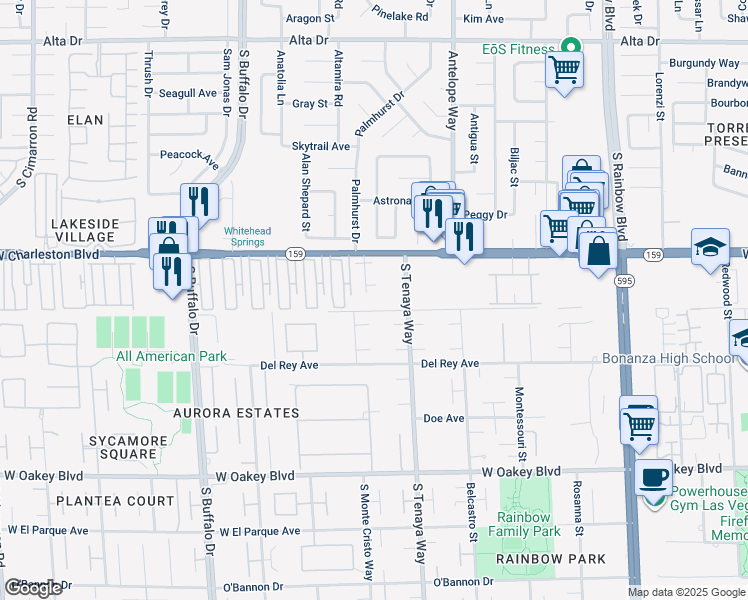 map of restaurants, bars, coffee shops, grocery stores, and more near 1128 Plantation Court in Las Vegas