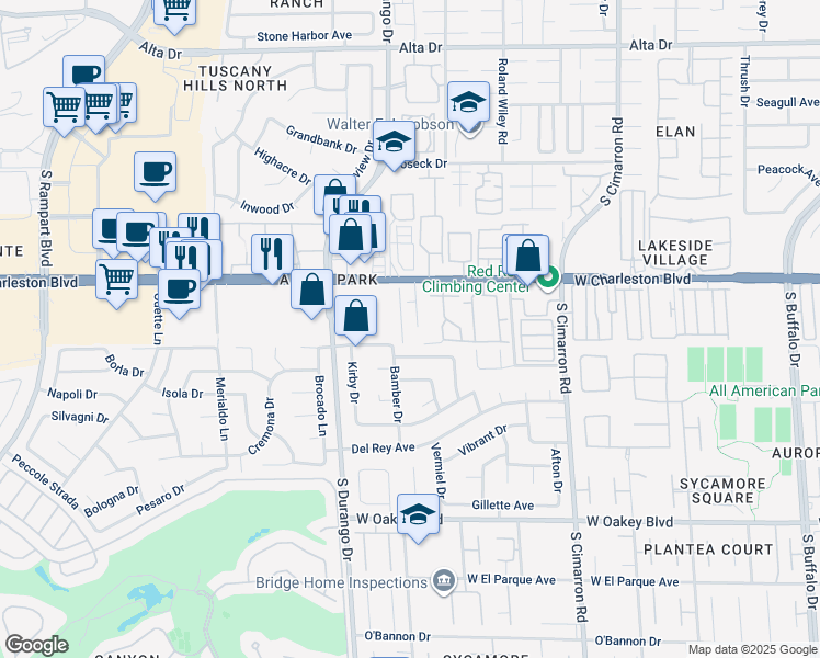 map of restaurants, bars, coffee shops, grocery stores, and more near 1300 Emerywood Court in Las Vegas