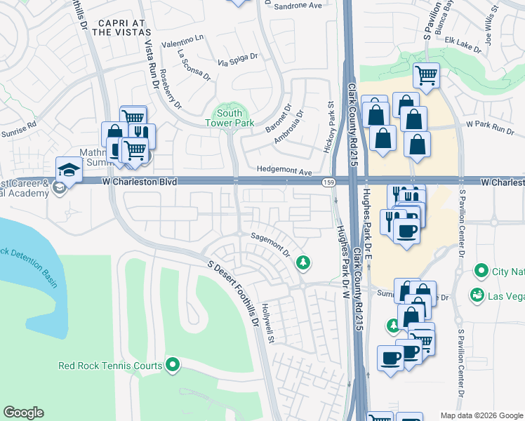 map of restaurants, bars, coffee shops, grocery stores, and more near 11325 West Charleston Boulevard in Las Vegas