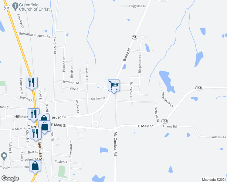 map of restaurants, bars, coffee shops, grocery stores, and more near 100-112 E Crestview Dr in Greenfield
