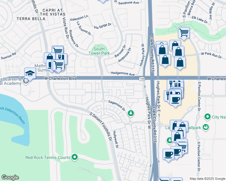 map of restaurants, bars, coffee shops, grocery stores, and more near 1247 Rock Hills Street in Las Vegas
