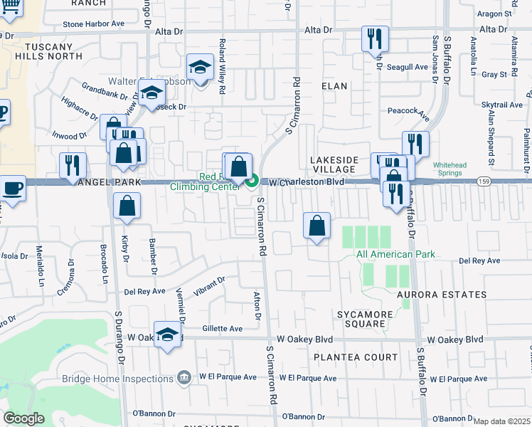 map of restaurants, bars, coffee shops, grocery stores, and more near 14 South Cimarron Road in Las Vegas