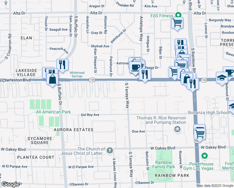 map of restaurants, bars, coffee shops, grocery stores, and more near 1128 Plantation Court in Las Vegas