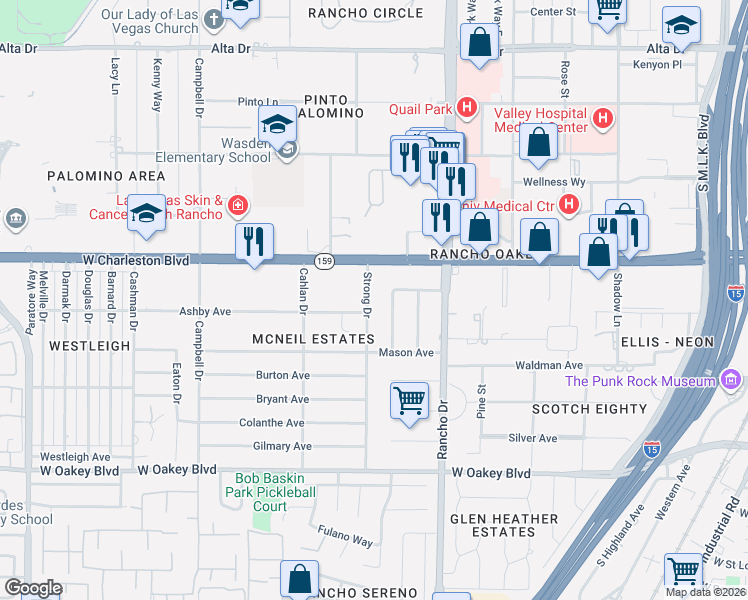 map of restaurants, bars, coffee shops, grocery stores, and more near 1131 Strong Drive in Las Vegas