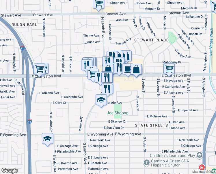 map of restaurants, bars, coffee shops, grocery stores, and more near 1300 South Lamb Boulevard in Las Vegas