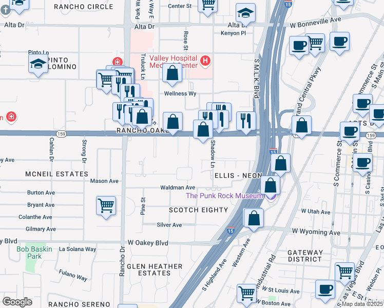 map of restaurants, bars, coffee shops, grocery stores, and more near 1133 Westwood Drive in Las Vegas