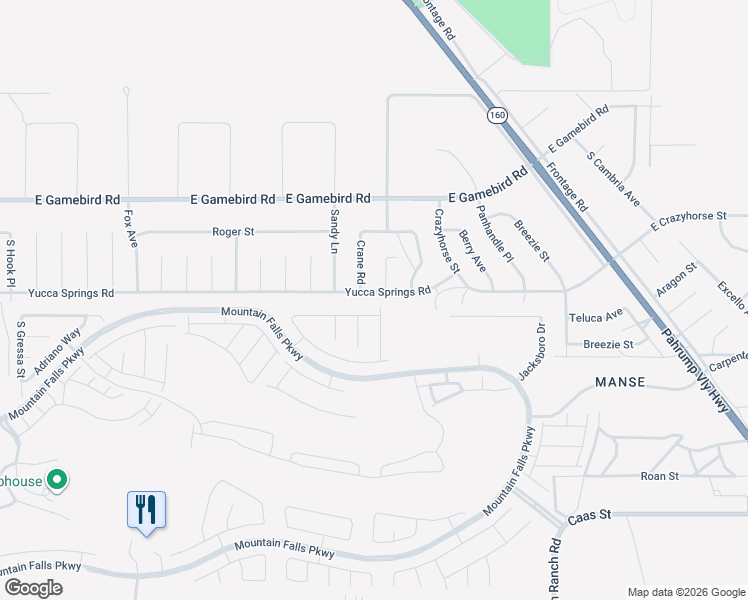 map of restaurants, bars, coffee shops, grocery stores, and more near 5621 Yucca Springs Road in Pahrump