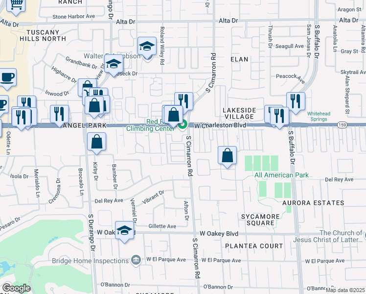 map of restaurants, bars, coffee shops, grocery stores, and more near 1251 South Cimarron Road in Las Vegas