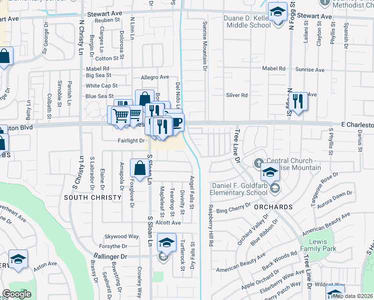 map of restaurants, bars, coffee shops, grocery stores, and more near 1296 Angel Falls Street in Las Vegas